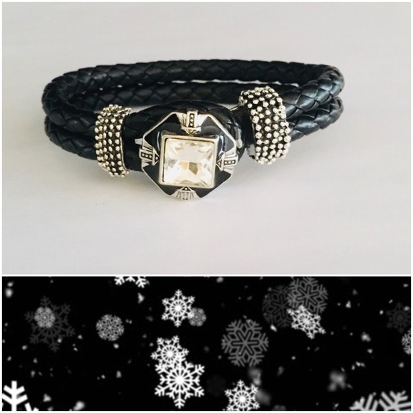 Black rope leather snap charm bracelet $SALE$ - Picture 2 of 3